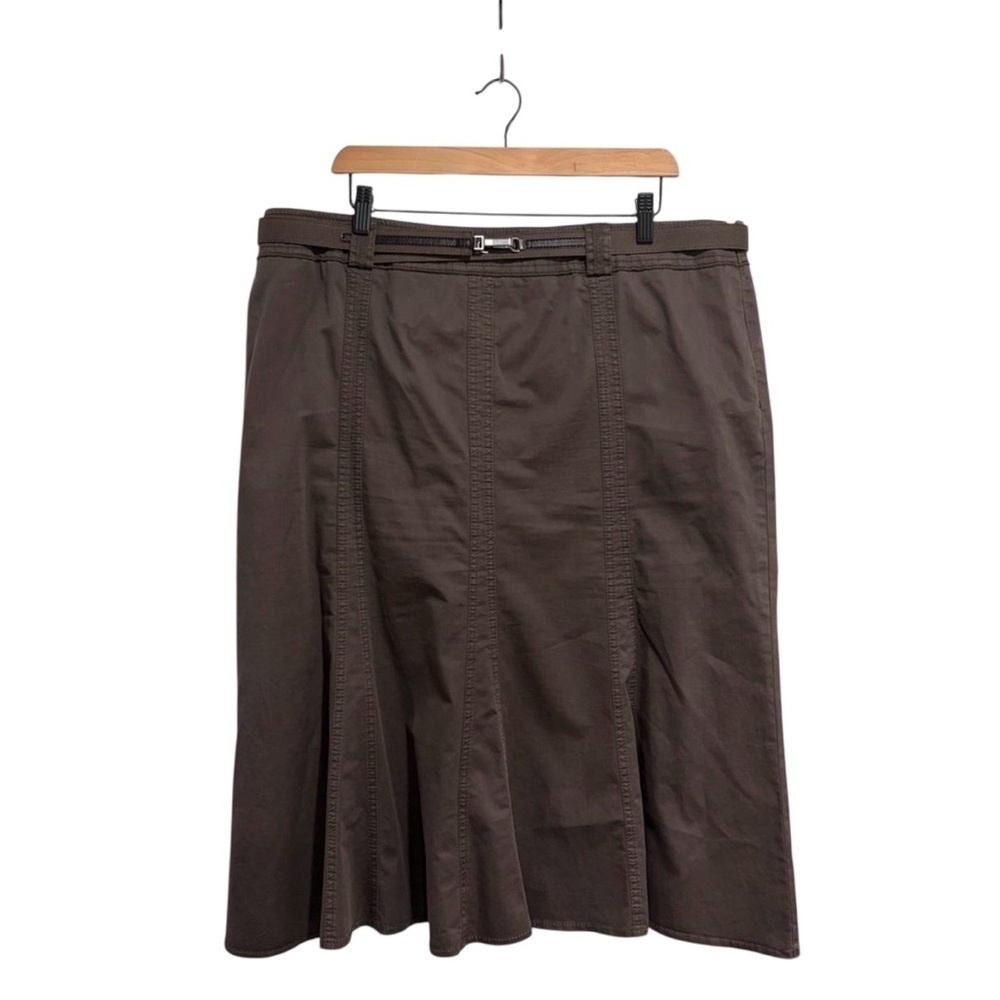 Gerry Weber Brown Women's Flared Midi Skirt with Belt Size Zipper Cotton Stretch